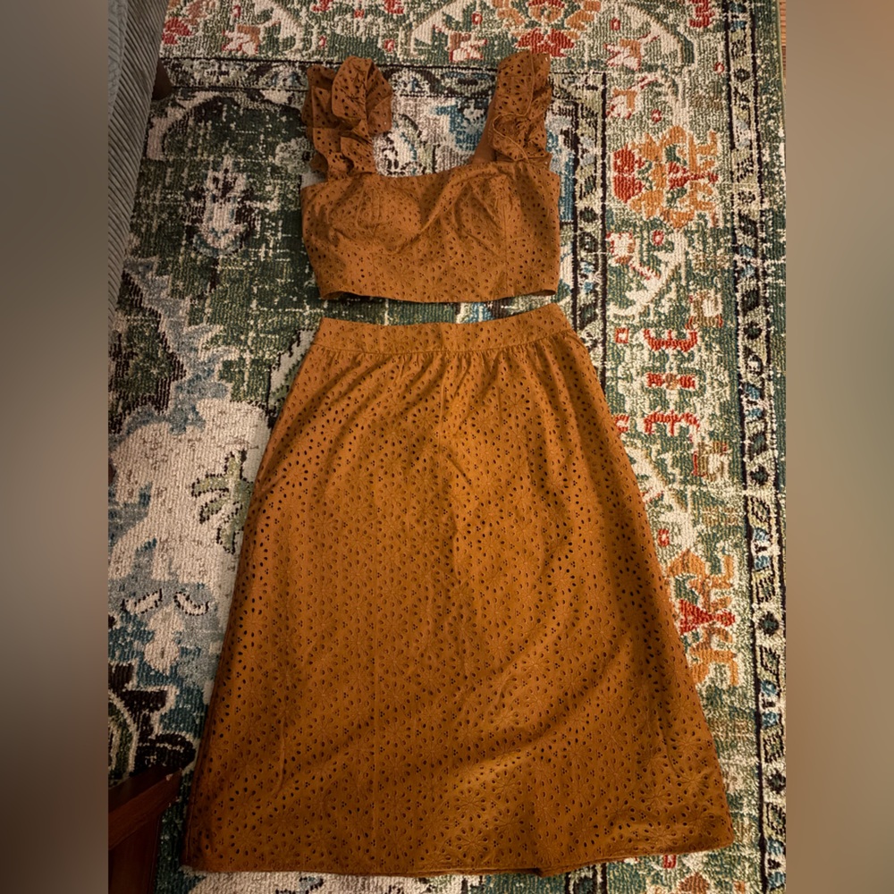 Lily Pulitzer Brown Matching Skirt Set and Crop Top Tank Size 14